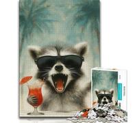 Raccoon on Vacation 1000 Piece Jigsaw Puzzles for Adults Gifts,Family Game Stress Reliever Difficult Challenge Secret Santa Gifts (75x50cm)