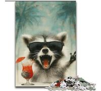 Raccoon on Vacation Adult Jigsaws 1000 Piece, Pattern Assembly Deal As Gifts for The Whole Family Suitable for And 14 (50x75cm)