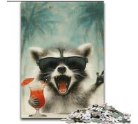 Raccoon on Vacation Adult Jigsaws 1000 Piece, Pattern Assembly Deal As Gifts for The Whole Family Suitable for And 14 (26x38cm)