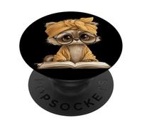 Raccoon Open Book Reading Animal Lover Graphic Portrait PopSockets Adhesive PopGrip