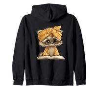 Raccoon Open Book Reading Animal Lover Graphic Portrait Zip Hoodie