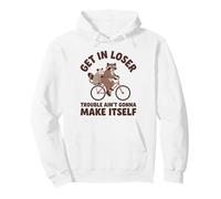 Raccoon Opossum Humor Bicycle Troublemaker Funny Animal Pullover Hoodie