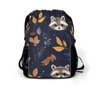 Raccoon Pattern Gym Drawstring Bag with Shoe Compartment