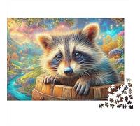 Raccoon Peeking from A Wooden Barrel 1000-Piece Jigsaw Puzzle Cute Raccoon Challenging & Brainteasing for All Ages 52x38cm/1000pcs
