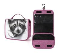 Raccoon Peeking Out of A Hole Travel Toiletry Bag for Women,Hanging Makeup Organizer with Hook for Shampoo