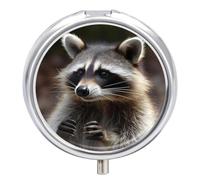 Raccoon Pill Box Round Pill Case for Purse & Pocket 3 Compartment Medicine Pill Organizer Portable Travel Pillbox Medicine Vitamin Cod Liver Oil Storage Box