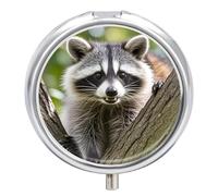 Raccoon Pill Case 3 Compartments Portable Pill Box for Wallet Pocket Waterproof Travel Pill Organizer Vitamin Organizer Round Small Pill Box Daily Pill Container