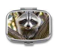 Raccoon Pill Case Travel Portable Pocket Pill Box 2 Compartment Medicine Case Large Capacity Daily Pill Case Vitamin Organizer Medicine Organizer Small Pill Box