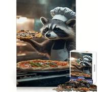 Raccoon Pizza Chef Jigsaw Puzzles for Adults1000 Pieces Memory Gain Stress Relief Design Assembly Memorable Gift (50x75cm)