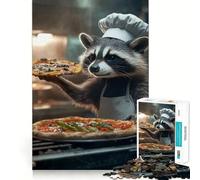 Raccoon Pizza Chef Jigsaw Puzzles for Teenagers 1000 Piece Recall Upgrade Calm Relax Clear Cut Art Collection Piece (38x52cm)