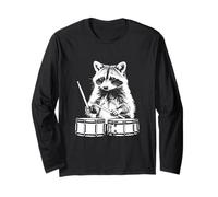 Raccoon Playing Drums Music Animal Lover Long Sleeve T-Shirt