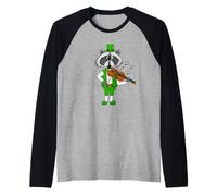 Raccoon Playing Fiddle, Violin St Patrick's Day Violinist Raglan Baseball Tee