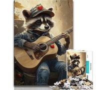 Raccoon Playing Guitar 1000 Piece Jigsaw Puzzles for Adults Gifts,Decompressing Intellectual Educational Toy Perfect Decoration 38x26cm