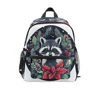 Raccoon Poinsettia Toddler Backpack, Boy Backpack Preschool Bag Kindergarten Schoolbag Nursery Travel Bag for Girl