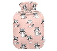 Raccoon Polka Dots Pink Hot Water Bottle with Cover for Pain Relief Hot Pack for Neck, 1L