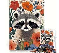Raccoon Portrait Amidst Floral Bloom 1000 Pieces Jigsaw Puzzles for Adults Mental Logic Toy Serene Time Firm Cut (38x52cm)