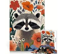 Raccoon Portrait Amidst Floral Bloom 1000 Pieces Jigsaw Puzzles for Adults Strengthen Memory Casual Fun Clean Edge Classic Gift (38x26cm)