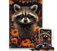 Raccoon Portrait Flowers Hard Jigsaw Puzzle for Adults 1000 Pieces Improve Memory Relaxed Mind Sharp Edge Stylish Gift (38x26cm)