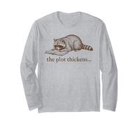 Raccoon Reading Book The Plot Thickens Literary Long Sleeve T-Shirt