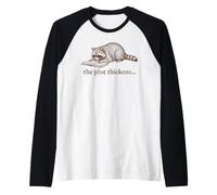Raccoon Reading Book The Plot Thickens Literary Raglan Baseball Tee