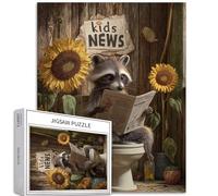 Raccoon Reading Newspaper 1000 Piece Jigsaw Puzzles for Adults Cute Cartoon Style Art Puzzle Colorful DIY Puzzles for Home Decoration Gifts Family Puzzle Perfect for Game Nights 20" ×27"