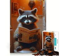 Raccoon Reading Newspaper Toilet Funny Jigsaw Puzzles 1000 Pieces for Teenagers Raise Memory Easy Leisure Clean Edge Xmas Surprise (38x52cm)