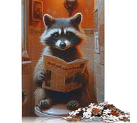 Raccoon Reading Newspaper Toilet Funny Puzzle 1000 Pieces Jigsaws Wooden Puzzles for Adults & Teenager for Adults Teenagers Age 12+ 1000pcs (75x50cm)