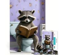 Raccoon Reading on Toilet Jigsaw Puzzle 1000 Piece for Adults Mind Game Toy Peaceful Fun Neat Cut Art Collection Piece (38x26cm)