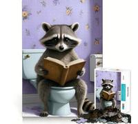 Raccoon Reading on Toilet Puzzles for Adults 1000 Puzzles Strengthen Memory Anxiety Relief Smooth Edge Warm Surprise (50x75cm)