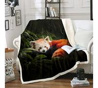 Raccoon Red Panda Plush Tree Green Leaves Fleece Throw for Sofa Bed 3D Wild Animal Fuzzy Ultra Soft Room Decor Single 50x60 Inch