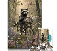 Raccoon Riding A Bicycle Puzzles 1000 Pieces for Adults,Challenging Game And Family Play for Is Ideal As A Gift for The Whole Family 38x26cm
