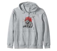 Raccoon Sakura Cherry Blossom Japanese Art Graphic Zip Hoodie