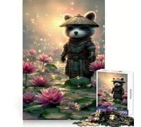 Raccoon Samurai in Lotus Pond 1000 Piece Jigsaws for Teenagers Puzzle Boost Memory Quiet Calm Premium Cut Heartfelt Gift (38x52cm)