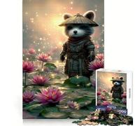 Raccoon Samurai in Lotus Pond 1000 Piece Jigsaws for Teenagers Puzzle Boost Memory Quiet Calm Premium Cut Heartfelt Gift (38x26cm)