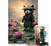 Raccoon Samurai in Lotus Pond Jigsaw Puzzles for Adults1000 Pieces Smart Game Quiet Calm Pattern Assembly Amazing Present (50x75cm)