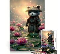 Raccoon Samurai in Lotus Pond Jigsaw Puzzles for Adults1000 Pieces Smart Game Quiet Calm Pattern Assembly Amazing Present (50x75cm)