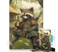 Raccoon Samurai Jigsaw Puzzles for Adults1000 Piece Brain Teaser Home Leisure Image Assembly Birthday Gift (50x75cm)