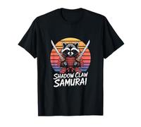 Raccoon Samurai Shadow Claw Katanas Retro T-Shirt