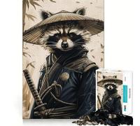 Raccoon Samurai Warrior Jigsaw Puzzle for Adults 1000 Pieces Mind Puzzle Calm Pastime Image Assembly Lovely Present (50x75cm)