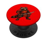Raccoon Samurai Warrior with Sword and Armor PopSockets Adhesive PopGrip