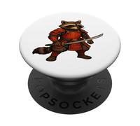 Raccoon Samurai Warrior With Sword And Armor PopSockets Adhesive PopGrip