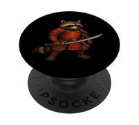 Raccoon Samurai Warrior With Sword And Armor PopSockets Adhesive PopGrip