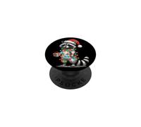 Raccoon Santa Hat Holding Present Cute Bow Trash Panda PopSockets Adhesive PopGrip