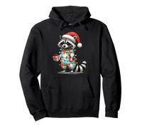Raccoon Santa Hat Holding Present Cute Bow Trash Panda Pullover Hoodie