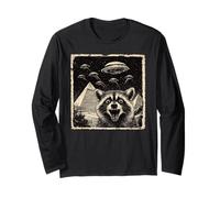 Raccoon Selfie with Alien UFO Pyramids Funny Long Sleeve T-Shirt