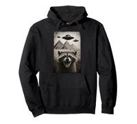Raccoon Selfie With Alien UFO Pyramids Funny Pullover Hoodie