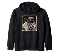 Raccoon Selfie With Alien UFO Pyramids Funny Zip Hoodie