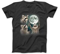 Raccoon Shirt ｜ 3 Racoons Howling at Moon Funny Weird Cursed T-Shirt 100% Cotton Letter Print T Shirts for Men Women Black (M,Black)