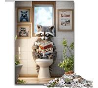 Raccoon Sitting on The Toilet Jigsaw Puzzles for Teenagers 1000 Piece, Challenging Game And Family Play with Matching Poster And Trivia Sheet 26x38cm