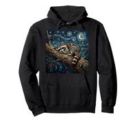 Raccoon Sleeping on a Tree Starry Night Artwork Pullover Hoodie